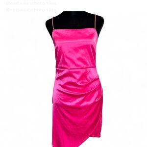 AKIRA  Pink Mini Rushed Asymetrical Dress L Jr.Sleeveless WSpaghetti Straps NWO